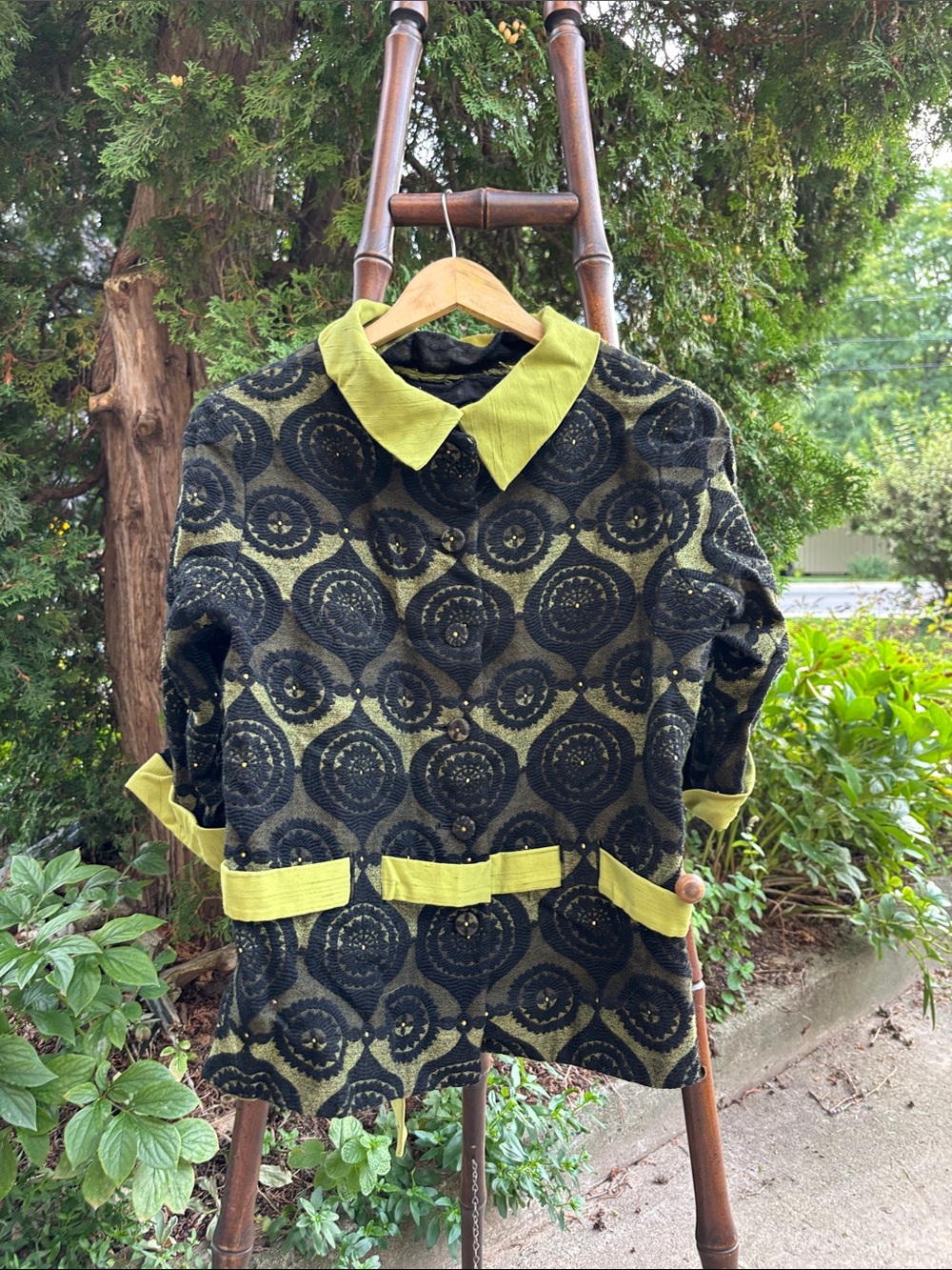Vintage Olive Green and Black Patterned Button-Up Top, Nat Gordon Montreal